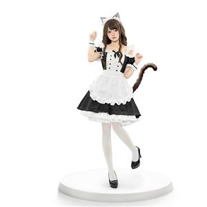 Hot Cat Costume, Sexy Cat Housemaid Mini Dress, Sexy Animal Cosplay Costume, Sexy Cat Uniform Halloween Costume, Lovely Girl Short Sleeve Cat Housemaid Mini Dress ACGN Cosplay Costume,#N22944