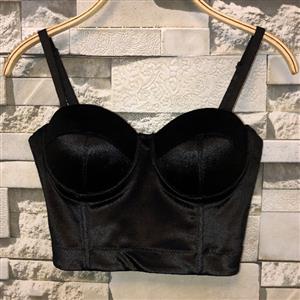 Sexy Pleuche Bra Top, B Cup Bustier Bra, B Cup Bustier Bra for Women, Cool Punk Clubwear Bra Crop Top, Gothic Pleuche Crop Top, #N20068