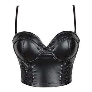 Sexy Pure Black PU Leather Bra Top, B Cup Bustier Bra, B Cup Bustier Bra for Women, Sexy Black PU Clubwear Bra Crop Top, Rock Star Leather Crop Top, B Cup Bustier Bra for Women, #N20800