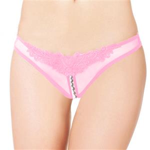 Sexy Pink Panty, Sexy Night Club Panty for Women, Pink Crotchless Thong, Low Waist Mesh Panty, Sexy Crotchless Applique Pearl Panty, #PT17278