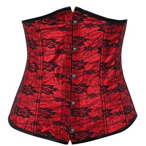 Sexy Red Satin Corset, Red Lace Underbust Corset, Red and Black Overbust Corset, Cheap High Quality Underbust Corset, Christmas Corset, #N9634