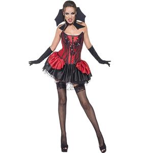 Fever Seductive Vamp Costume, Evil Vamp Black Red Costume, Traditional Vampire Fashion Costume, Sexy Seductive Vamp Halloween Costume, #N9384