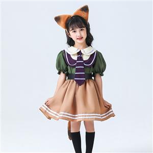 Lovely Girl Short Sleeve Fox Dress Nick Wilde Police Children Cosplay Costume N22899