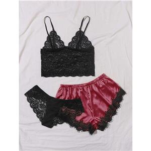 Sexy Lace Lingerie Set, Fashion Lace Camisole and Panty Set, 3 Piece Thin Satin Lingerie Sets, Floral Lace Chemise, Floral Lace Camisole and Panty Underwear Set, Sexy Floral Lace Camisole and Panty Set, #N20810