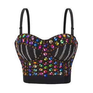 Sexy Sliver Chain Studded Gem Clubbing Bra Top, B Cup Bustier Bra, B Cup Bustier Bra for Women, Sexy Clubwear Bra Top, Sexy Sliver Chain Sweets Studded Gem B Cup Spaghetti Straps Bustier Bra Clubwear Crop Top, #N22664