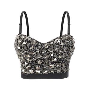 Sexy Diamond Sequins Clubbing Bra Top, B Cup Bustier Bra, B Cup Bustier Bra for Women, Sexy Clubwear Bra Top, Sexy Diamond Sequins Spaghetti Straps Clubwear Bra Crop Top, Gothic Crop Top, #N22662