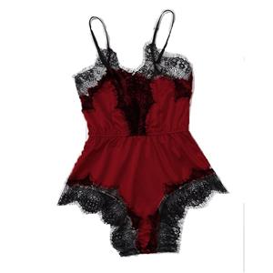 Sexy Backless Patchwork Teddy Lingerie, Backless Satin Bodysuit Lingerie, Valentine