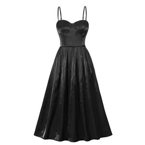 Sexy Spaghetti Straps Padded Cup Bustier High Waist Cocktail Party Black Maxi Dress N22266
