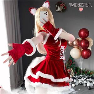 Furry Christmas Mini Dress, Sexy Christmas Costume, Red Sweetheart Christmas Costume, Christmas Costume for Women, Cute Christmas Skirt, Miss Santa