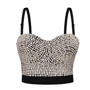 Sexy Bustier Bra Top, Clubwear Crop Top,B Cup Bustier Bra, B Cup White Beaded Bustier Bra for Women, Sexy White Beaded Clubwear Bra, Spaghetti Strap Clubwear Bra, #N20837