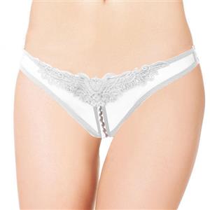 Sexy White Panty, Sexy Night Club Panty for Women, White Crotchless Thong, Low Waist Mesh Panty, Sexy Crotchless Applique Pearl Panty, #PT17279