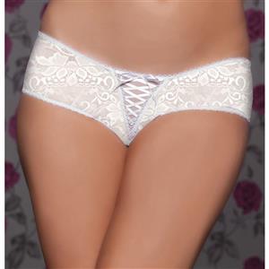 Sexy White Thong, Sexy Lace Panty for Women, White Lace-up Lace Thong, White Crotchless Lace Panty, Sexy Open Crotch Plus Size Thong, Sexy White Lace Panty, #PT17528