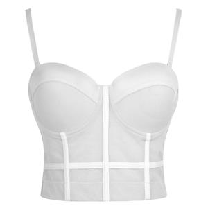 Sexy White See-through Strap Bustier Bra, Crop Top Vegan Mesh Bustier Bra, Transparent Bustier Bra, Sexy White Bustier, Spaghetti Straps Crop Top, Sexy Clubwear Bustier, #N18609