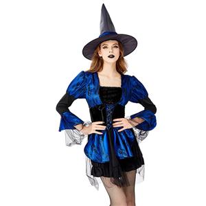 Black Vintage Witch Costume, Vintage Witch Halloween Party Dress, Sexy Black Witch Costume, Fashion Black Witch Womens Costume, #N19441