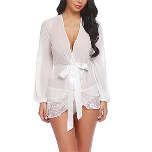 Sexy Robe, Soft Chiffon Nightgown, Silk Lightweight Sleepwear Robe, Sexy Sleepwear Bathrobe, See-through Mesh Bathrobe Nightgown, Flare Sleeve Bathrobe, See-through Chiffon Nightgown for Women, #N18925