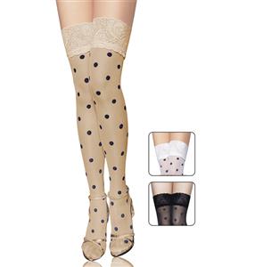 Sheer thigh highs stocking, Sheer thigh highs, Polka Dot Thigh Highs With Lace Top, #HG4477