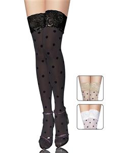 Sheer thigh highs stocking, Sheer thigh highs, Polka Dot Thigh Highs With Lace Top, #HG4478