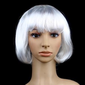 Fashion Short Bob Wig, White Short Bob Wig, Sexy Masquerade Short Bob Wig, Fashion Party Short Bob Wig, Cosplay Short Bob Straight Wig, #MS16094