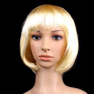 Fashion Short Bob Wig, Gold Short Bob Wig, Sexy Masquerade Short Bob Wig, Fashion Party Short Bob Wig, Cosplay Short Bob Straight Wig, #MS16100