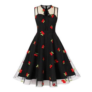 Retro Dresses for Women 1960,Gothic Contrast Mesh Sleeveless Dress,Elegant Bow Tie Pleated Dress,Versatile dress,Vintage Dress for Women,#N23439