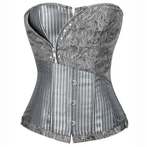 Jacquard Stripe Corset, Jacquard Stripe Corset With Zip, Silver Jacquard Stripe Steampunk Corset, #N6183