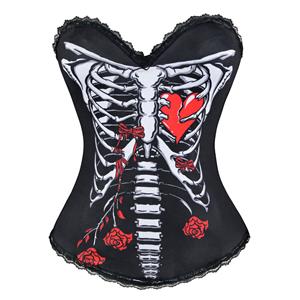 Skeleton Pattern Corset for Women, Black Halloween Costume Corset, Ribcage Shredded Corset, #N11200