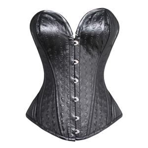 Skull Print Leather Steel Boning Corset, Skull Print Leather Corset, Skull Print Metal Boned Corset, #N5684