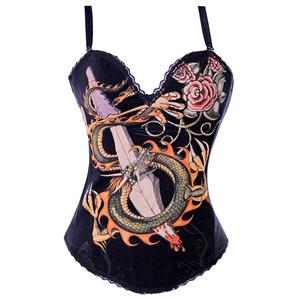 Graffiti Printed Corset, Slay The Dragon Graffiti Print Corset, Slay Dragon Corset with Blood Rose, #N1479