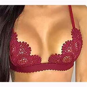 Sexy Crochet Lace Lingerie Bra, Sexy Wine Red Hollow Out Lace Bra, Fashion Spaghetti Strap Lace Bra, Valentine