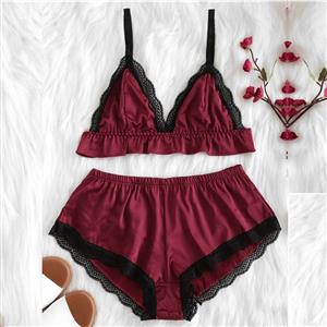 Sexy Lace Lingerie Set, Fashion Lace Spaghetti Strap Set, 2 Piece Thin Satin Lingerie Sets, Soft Bra Top and Panty Set, Valentine