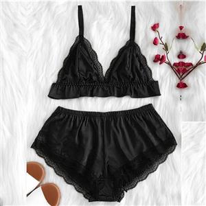 Sexy Lace Lingerie Set, Fashion Lace Spaghetti Strap Set, 2 Piece Thin Satin Lingerie Sets, Soft Bra Top and Panty Set, Valentine