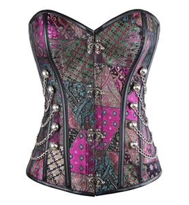 Steampunk Corset for Women, Spiral Steel Boned Retro Overbust Corset, Gothic Purple Outerwear Corset Top, Plus Size Corset, #N11288