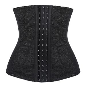 Black Waist Cincher Body Shaper Corset, Lace Decorated Waist Training Corset, Spiral Steel Boned Underbust Corset, #N9160