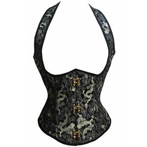 Jacquard Weave Corset Top, Steel Boned Gold Jacquard Corset, Steampunk Gold Jacquard Underbust Corset, #N6727