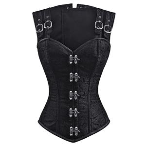 Robe Basque Dentelle Vintage Steampunk Femme - Noir Marron, Jupe Mousseline à Multiples Couches