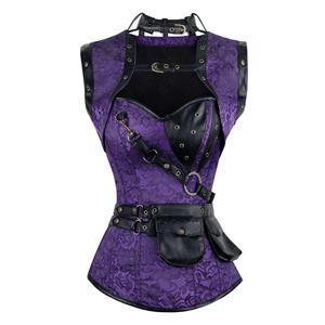 Steampunk Steel Boned Corset for Women,vintage corset bustier tops,Steel Boning Corset blet,Steampunk clothing for halloween,purple retro overbust corset,#N11328