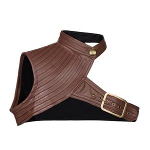 Heavy Corset Shrug, Cheap Outerwear Corset Shrug, Faux Leather Corset Shrug, Punk Leather Corset Shrug, Brown Shrug,One-shoulder Corset Shrug,High Collar Leather Corset Shrug, #N20796