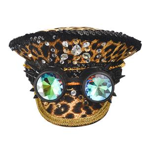 Burning Man Festival Hat, Fancy Masquerade Party Costume Hat, Steampunk Halloween Cosplay Costume Hat, Sequins Nightclub Fancy Ball Top Hat, Police Top Hat Cosplay Costume, Fashion Party Costume Hat Accessory, Gothic Style Costume Hat, #J21541