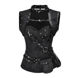 Sexy Steampunk Steel Bone Brocade Overbust Corset with Pockets and Jacket N22252