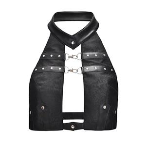Medieval Steampunk Vest, Punk PU Leather Vest Harajuku Clothing, Punk Leather Backless Vest, Victorian Gothic Retro Vest Harajuku Clothing, Medieval Knight PU Vest, #N20156