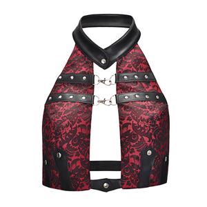 Medieval Steampunk Vest, Punk PU Leather Vest Harajuku Clothing, Punk Leather Backless Vest, Victorian Gothic Retro Vest Harajuku Clothing, Medieval Knight PU Vest, #N20157