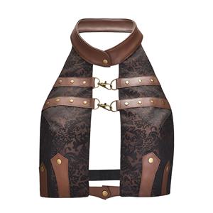 Medieval Steampunk Vest, Punk PU Leather Vest Harajuku Clothing, Punk Leather Backless Vest, Victorian Gothic Retro Vest Harajuku Clothing, Medieval Knight PU Vest, #N20158