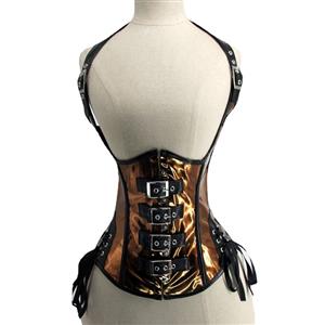 Sexy PU Leather Underbust corset, Burlesque Underbust Corset, Steampunk Waistcoat Corset, Sexy Gothic Halter Underbust Corset, PU Leather Waist Cincher Shapewear, #N21765