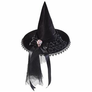 Black Steampunk Skull Head Rose Ribbon Wizard Cosplay Halloween Costume Hat J22802