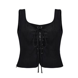 Sexy Gothic Blouse Tops, Sleeveless Blouse Tops For Matching Skirt Dress, Steampunk PU Leather Blouse Tops for Women, Sexy Clubwear Tops, Cheap Scoop Neck Blouse Tops, Steampunk Lace-up Vest, #N20607