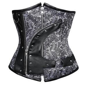 Steampunk Underbust Corset, Black and Silver Steampunk Underbust Corset, Black and Silver Underbust Corset, #N6488