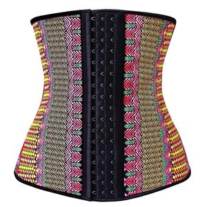 Colorful Steel Bone Underbust Corset, Latex Corset, Fashion Geometric Patterns Underbust Corset, Cheap Women