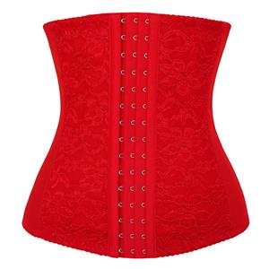 Red Waist Cincher Body Shaper Corset, Lace Decorated Waist Training Corset, Spiral Steel Boned Underbust Corset, Christmas Corset, Steel Boned Waist Trainer, Underbust Waist Cincher, #N9407