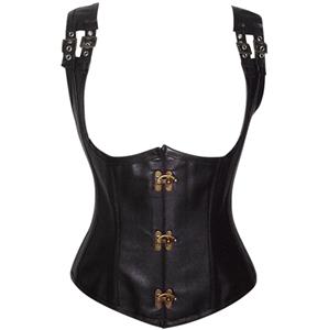 Steel Boned Underbust Corset, PVC Leather Underbust Corset, Retro Hasp Underbust Corset, #N7925