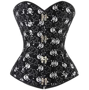 Steel Boned Skull Corset, Black Skull Corset, Steel Boned Halloween Corset, #N5765